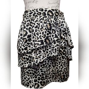 H&M Sz. 8 Straight Skirt Leopard Animal Print Ruffle Black Tan NWT